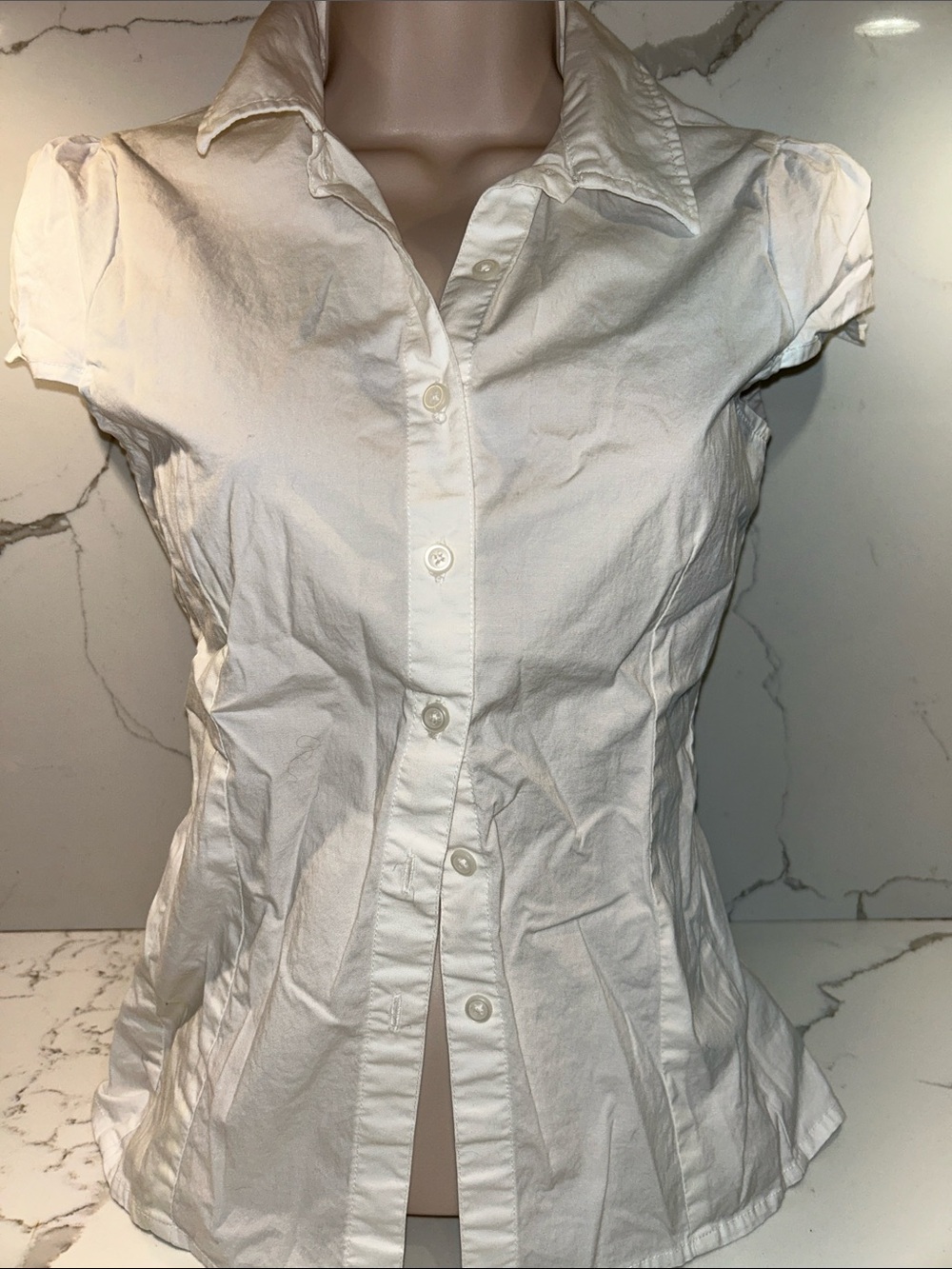 Brandy Melville White Short-Sleeve Button Down Shirt